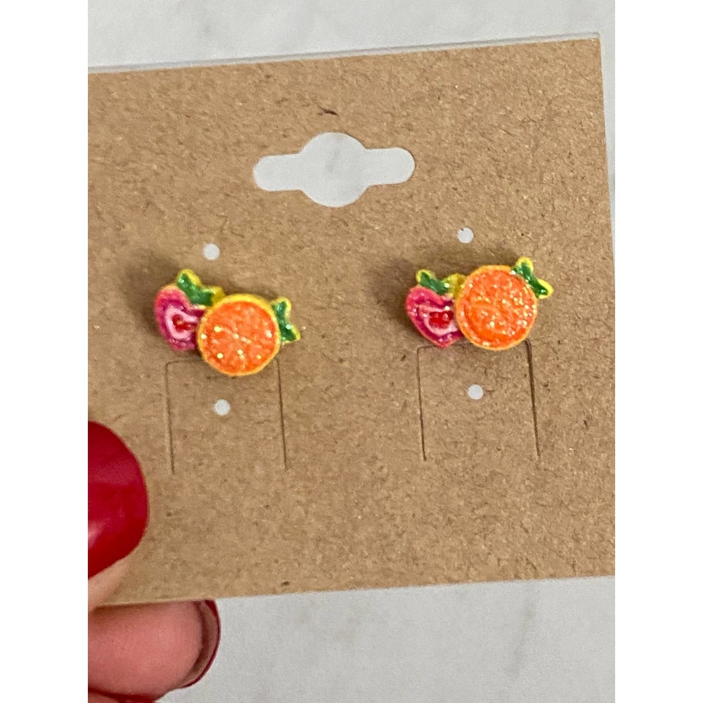 Summer earrings glitter stud earrings fruit orange slices - Picture 2 of 7